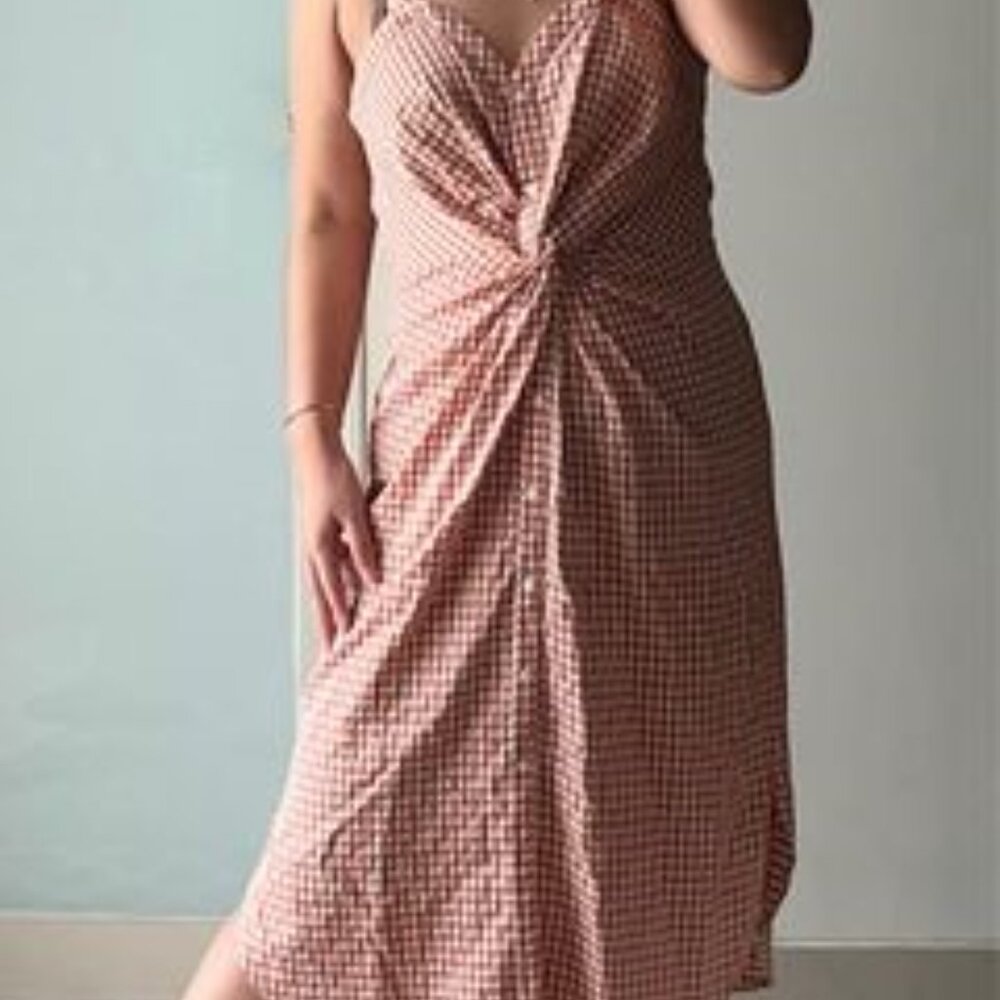ZARA CHECKERED DRESS WITH KNOT DETAIL V NECK SIZE L NEW WITH TAGS - Picture 7 of 10